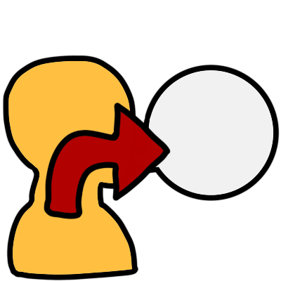 a yellow shape of head and neck viewed from the side. a red arrow comes from the person's throat area, out their mouth, and onto a white speech bubble.